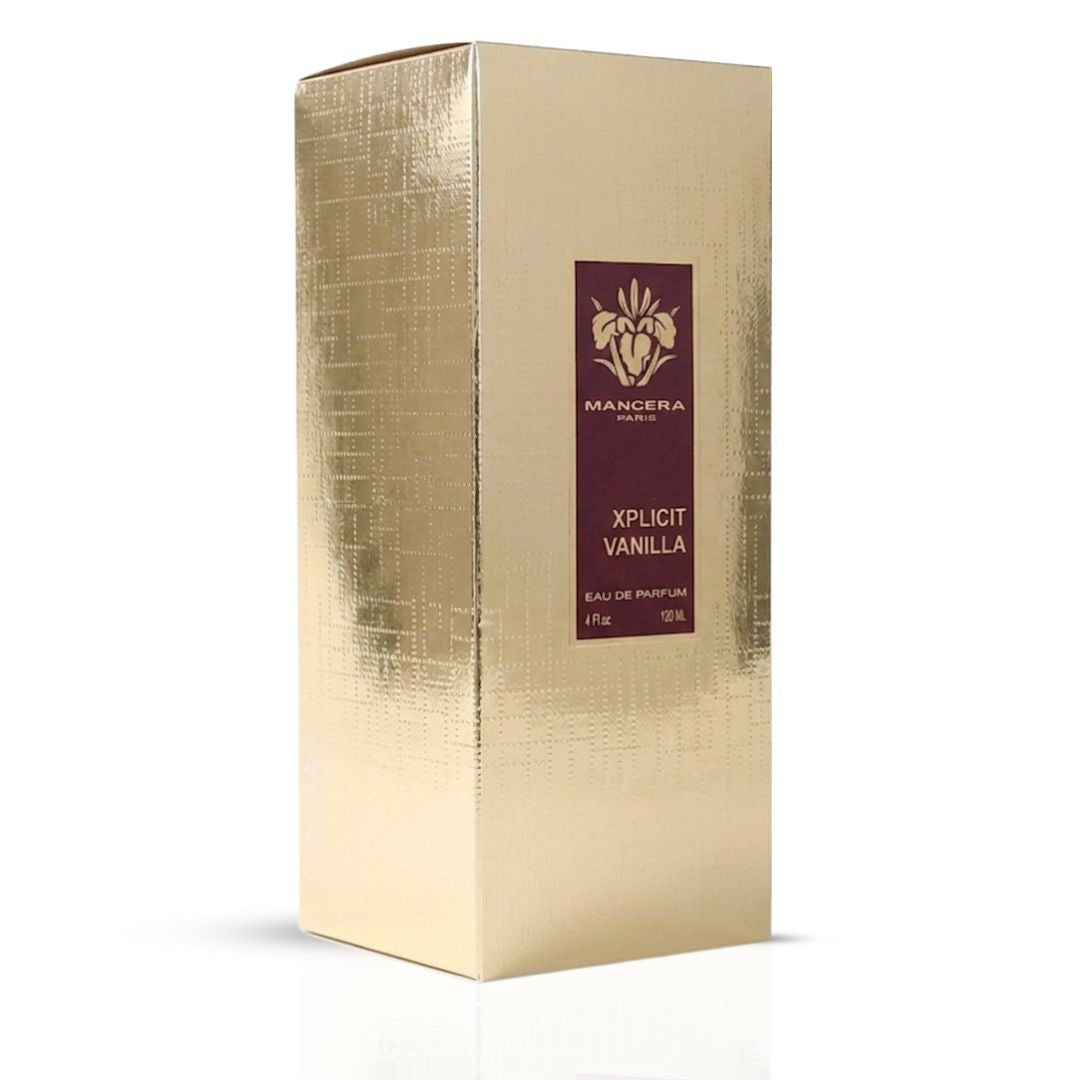 Mancera Xplicit Vanilla Eau de Parfum spray bottle, 120ml, with elegant packaging and a sleek design.
