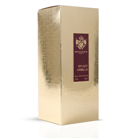 Mancera Xplicit Vanilla Eau de Parfum spray bottle, 120ml, with elegant packaging and a sleek design.
