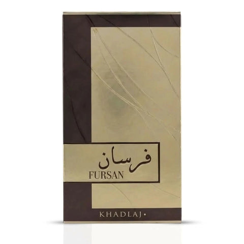 Fursan Brown Eau de Parfum spray by Khadlaj, 100ml bottle, featuring elegant packaging and brown liquid fragrance inside.