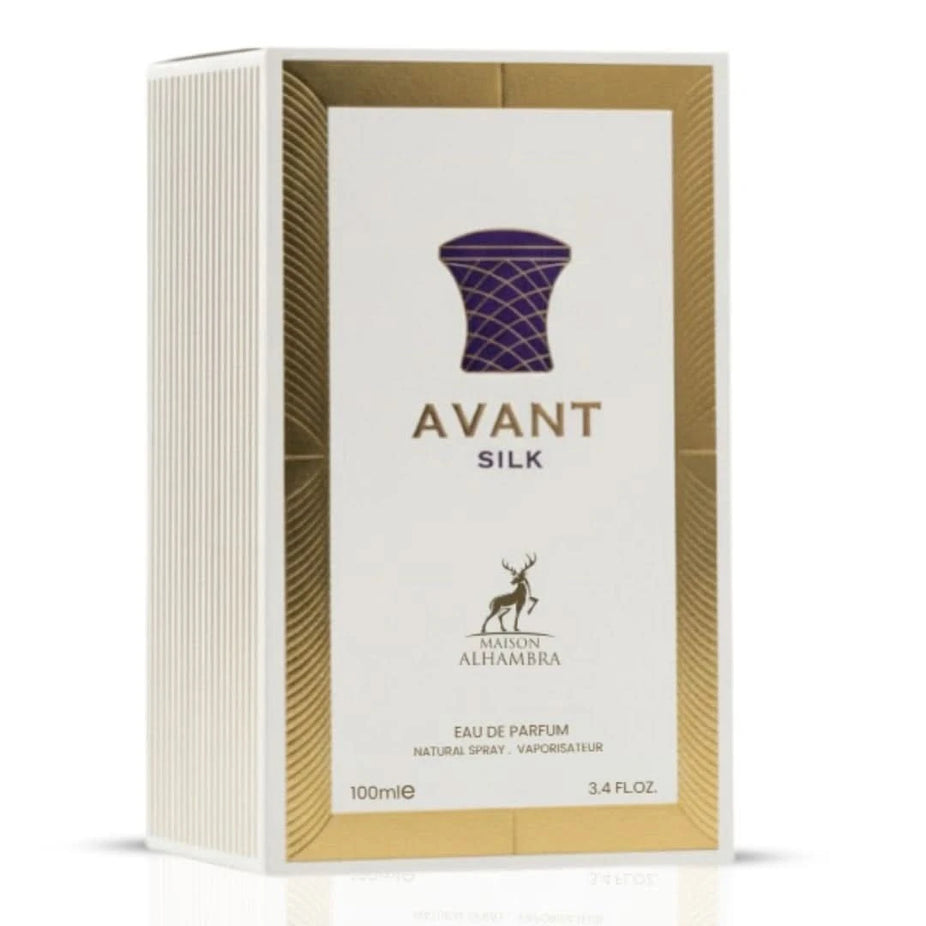 Maison Alhambra Avant Silk Eau de Parfum Spray 100ml bottle with elegant packaging, showcasing the luxury fragrance.