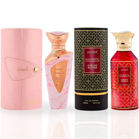 Legacy Cleopatra EDP Spray 100ML (3.4OZ) & Majestic Sublime Incense EDP Spray 85ML (2.8 OZ) By Hamidi| Long Lasting & Refreshing Fragrances. (SUPREME BUNDLE) - Intense Oud