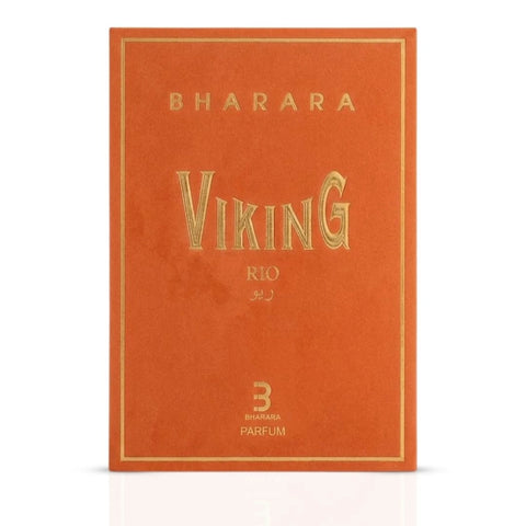 Bharara Viking Rio Eau De Parfum spray bottle, 100ml, with sleek design and black cap, showcasing the Bharara brand.