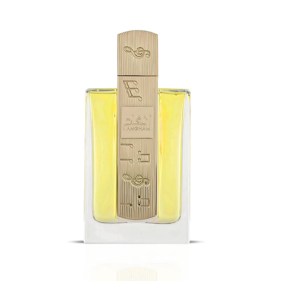Lattafa Angham Eau de Parfum spray 100ml bottle with elegant design, showcasing the luxurious fragrance packaging.