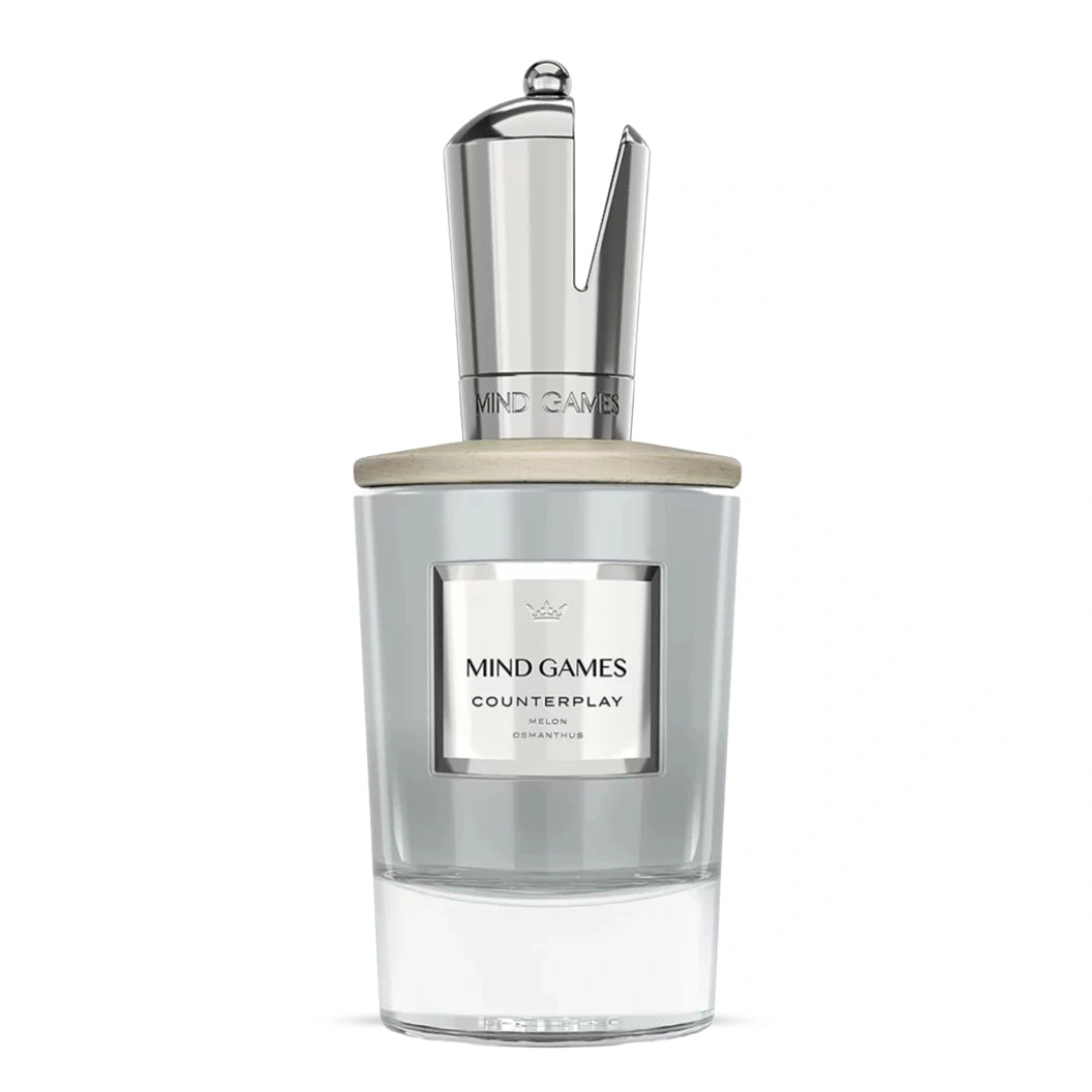 Counterplay Extrait de Parfum 100ml by Mind Games EDP bottle with elegant black cap and minimalist label.