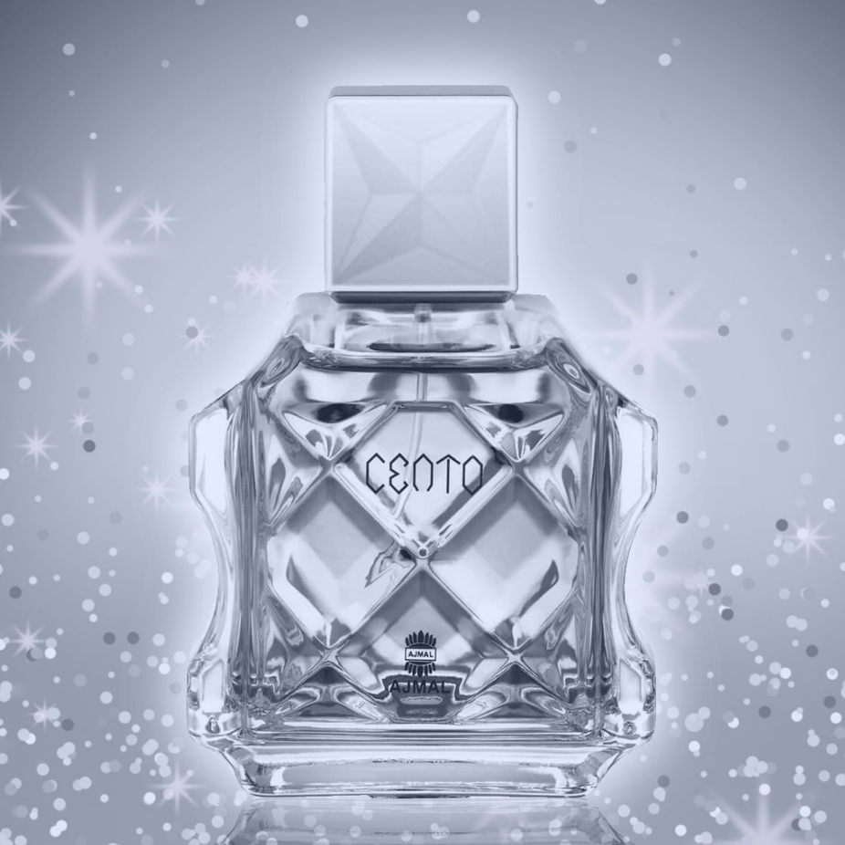 Cento for Men Eau De Parfum by Ajmal, 100 ML bottle, sleek design with dark glass and silver accents.