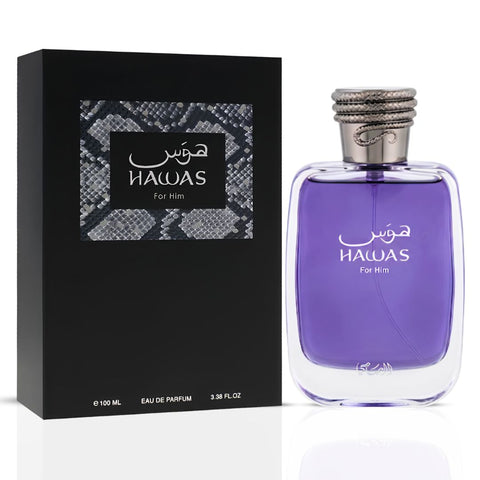 Hawas Sapphire & Hawas Men Eau de Parfum Sprays 100ml (3.4 oz) by Rasasi (Bundle)