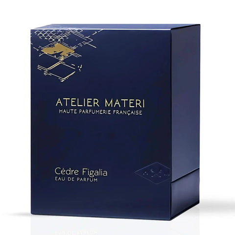 Atelier Materi Cèdre Figalia Eau de Parfum spray bottle with elegant packaging, showcasing a luxurious fragrance experience.