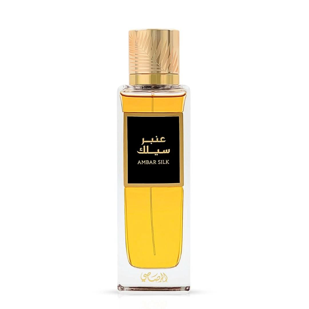 Rasasi Ambar Silk Eau de Parfum spray 200ml with velvet pouch, featuring elegant bottle design and luxurious fragrance.