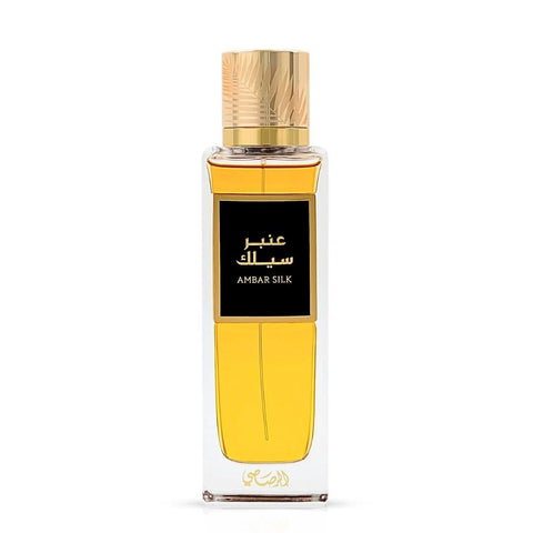 Rasasi Ambar Silk Eau de Parfum spray 200ml with velvet pouch, featuring elegant bottle design and luxurious fragrance.