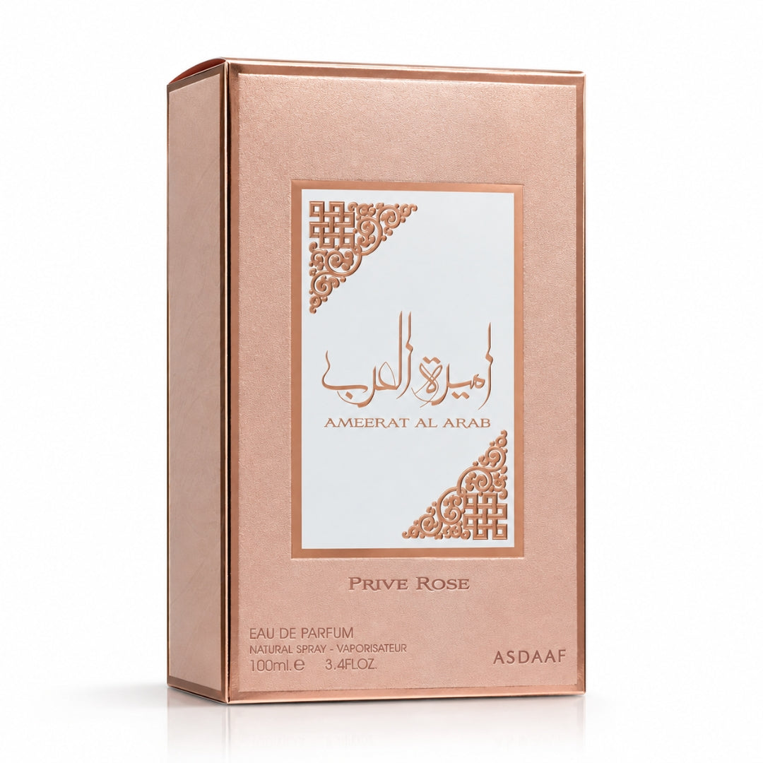 Ameerat Al Arab Prive Rose Eau De Parfum by Asdaaf in 100ml bottle, featuring elegant floral fragrance and luxurious packaging.
