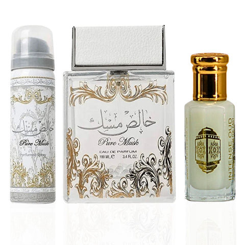 Pure Musk With DEO EDP Spray 100ML By Lattafa & Musk Tahara Perfume Oil 12ML (0.40 OZ) By Intense Oud With Magnetic Gift Box | Indulge In Elegance With Every Note. - Intense Oud