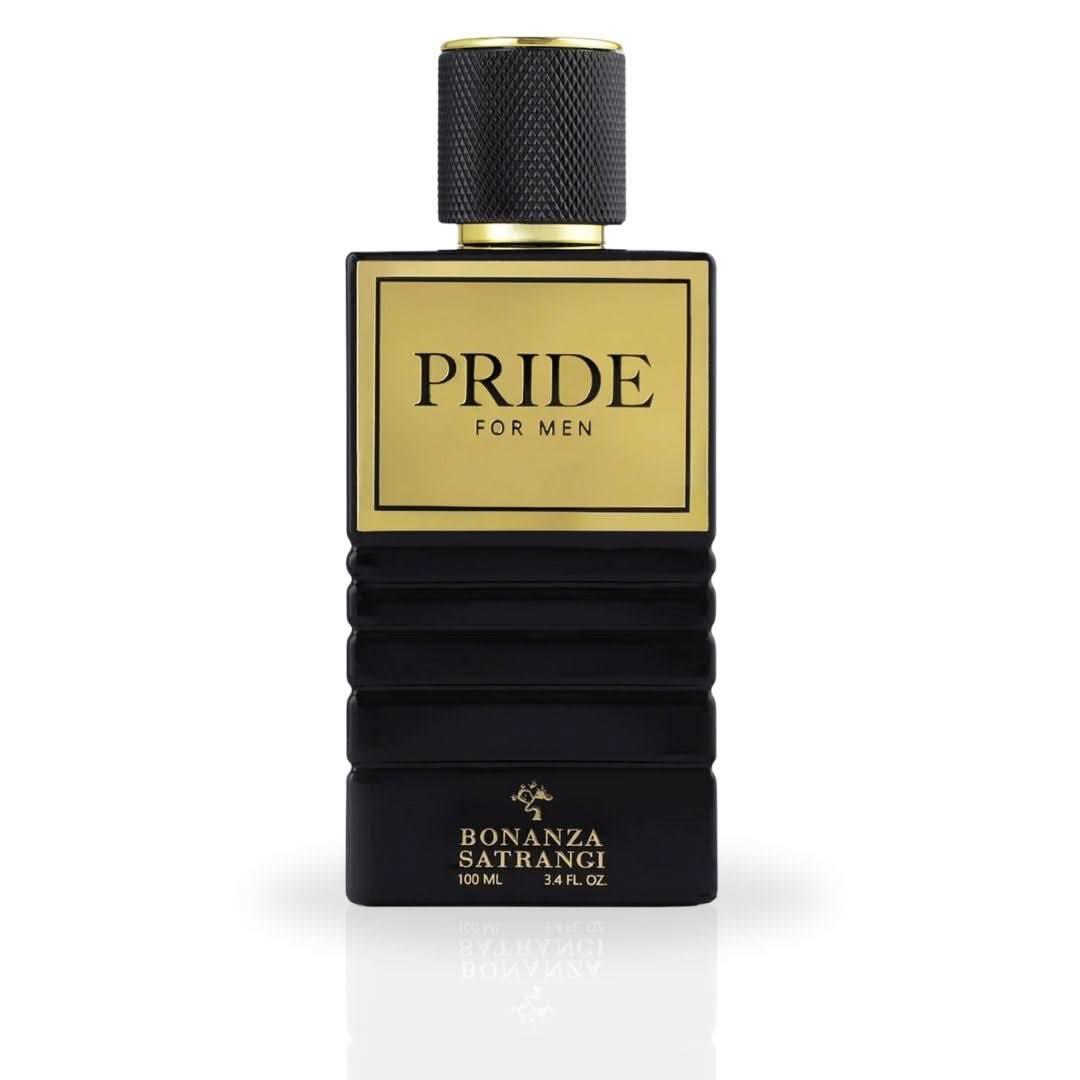 Bonanza Satrangi Pride For Men EDP Eau De Parfum 100ML bottle with sleek design, showcasing a luxurious, musky, and refreshing fragrance.