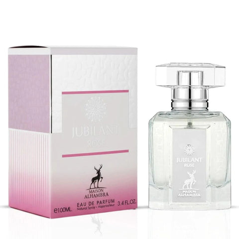 Maison Alhambra Jubilant Rose & Florenza Eau de Parfum bundle with two 100ml spray bottles, elegant floral fragrance presentation.