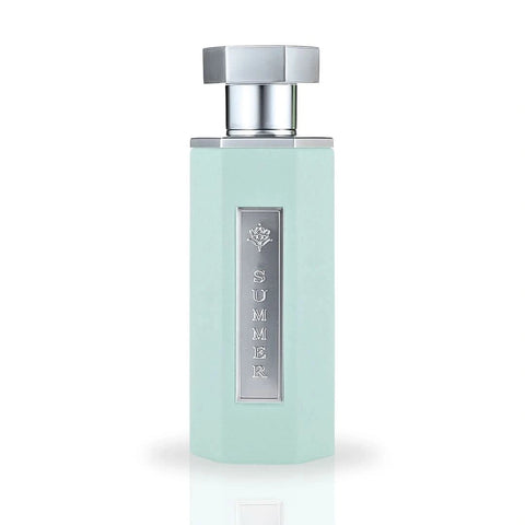 Reef Perfumes Summer Tiffany Eau de Parfum spray 100ml with velvet pouch, elegant glass bottle with floral design.
