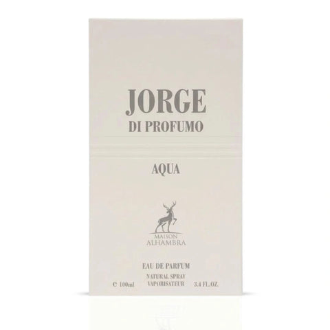 Maison Alhambra Jorge di Profumo Aqua Eau de Parfum spray 100ml, sleek bottle with elegant design.