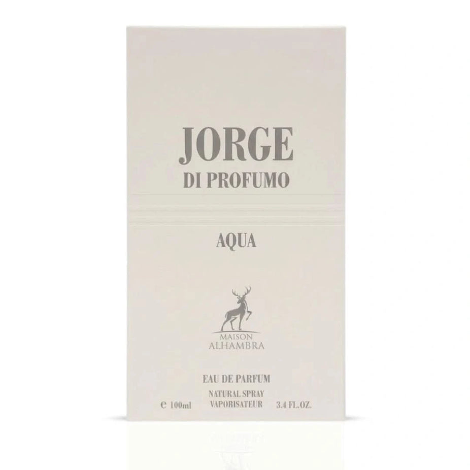 Maison Alhambra Jorge di Profumo Aqua Eau de Parfum Spray 100ml bottle, elegant fragrance container for men.