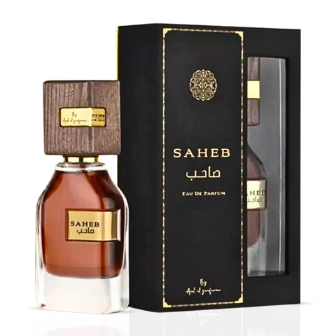 Bundle of two Ard Al Zaafaran Saheb & Sahebat Al Jamal Eau de Parfum spray bottles, 70ml each, with elegant packaging and branding.