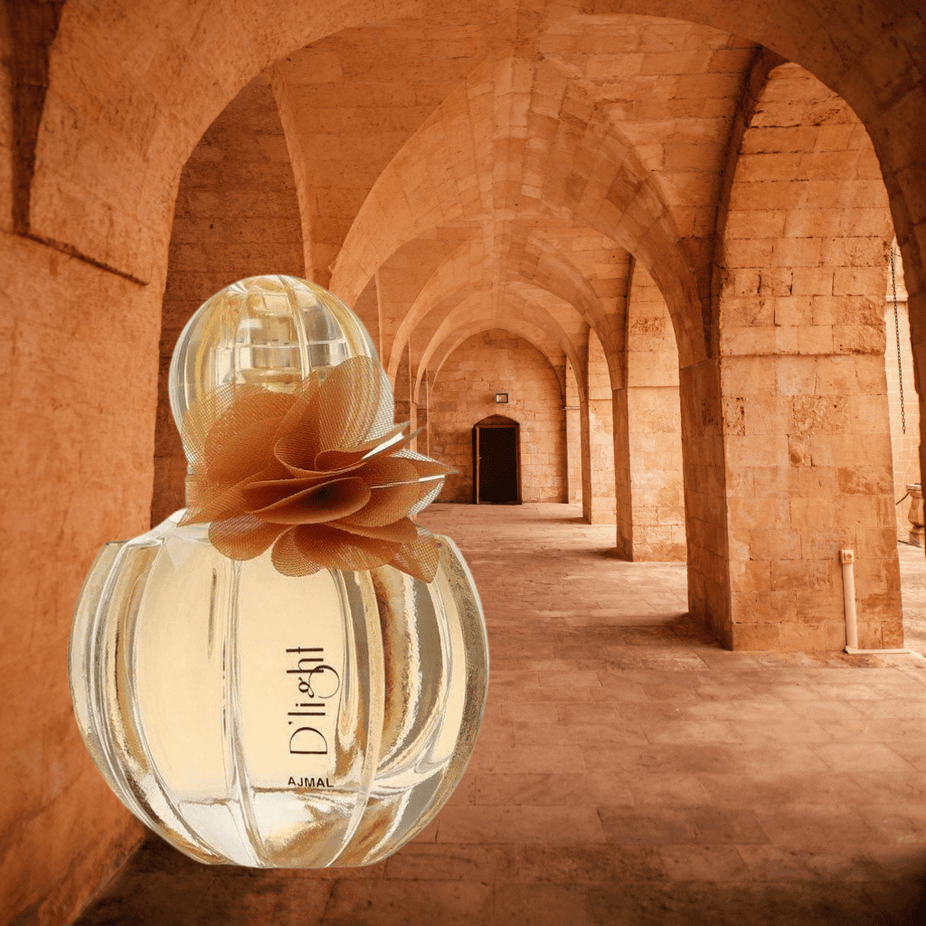Ajmal D'Light for Women Eau De Parfum 75ml bottle with elegant packaging and floral design.