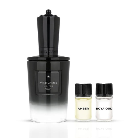 Mentor Extrait de Parfum 100ml by Mind Games, elegant EDP bottle with a sleek design and minimalist label.
