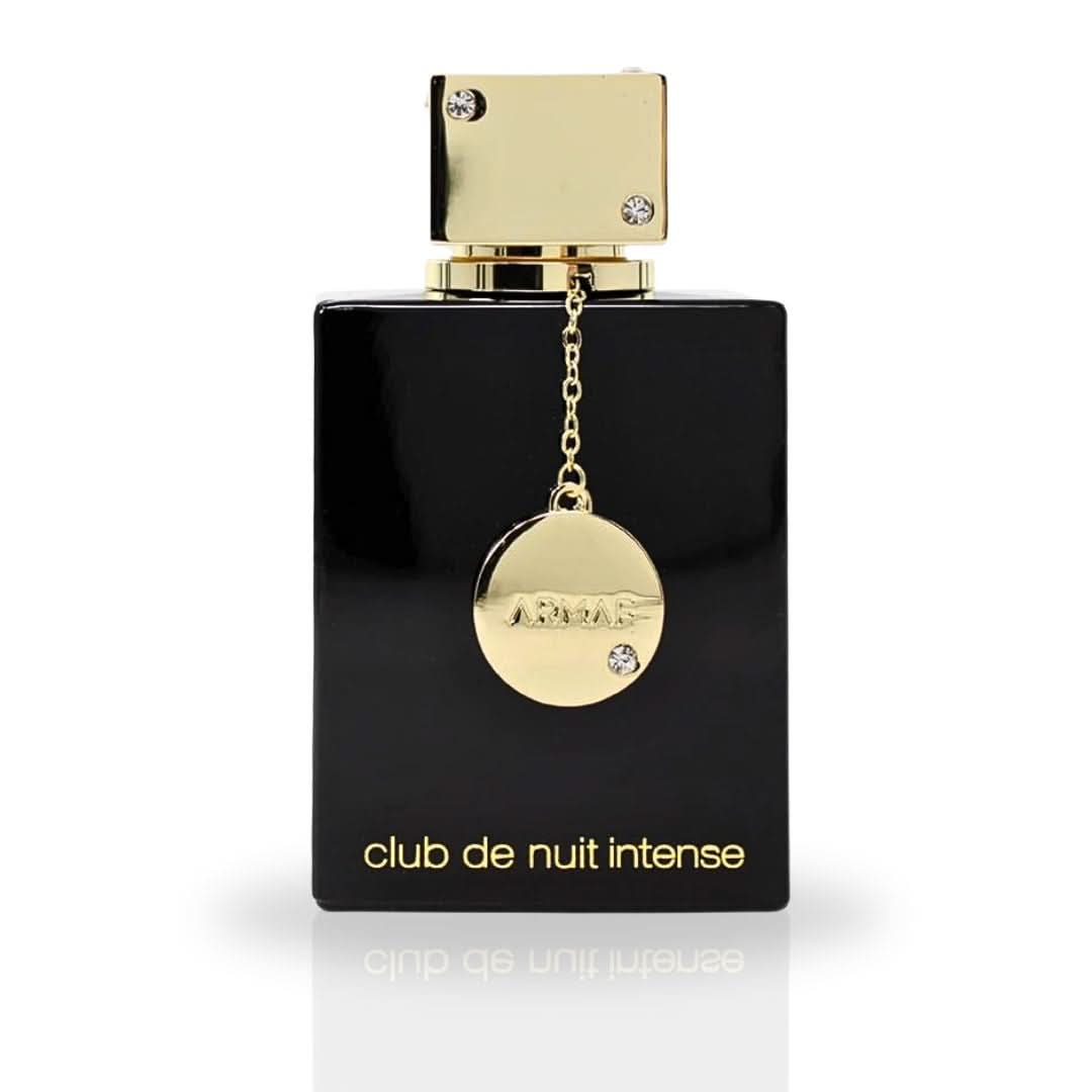 Armaf Club De Nuit Intense Women Eau de Parfum spray in a velvet pouch, featuring a sleek 105ml bottle with floral and fruity notes.