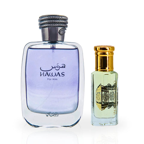 Hawas for Men EDP Spray 100ML (3.4 OZ)  & Oudh Malak Perfume Oil 12ML (0.4 OZ) With Magnetic Gift Box | Unlock Your Charm With These Scents. - Intense Oud