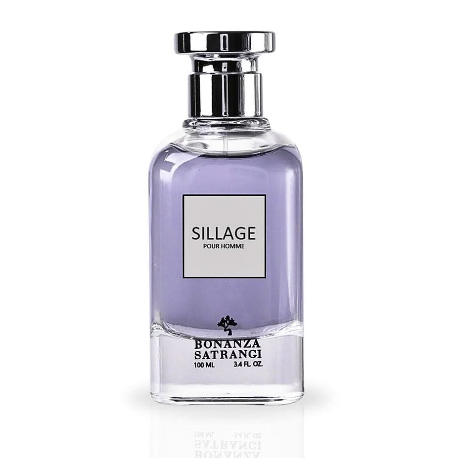 Bonanza Satrangi Sillage Pour Homme EDP spray 100ML with citrus, floral, musky, woody notes in a sleek bottle.