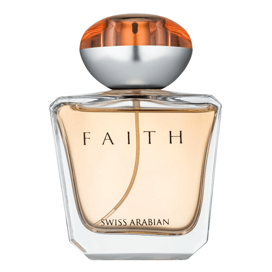 Swiss Arabian Faith for Women Eau De Parfum 100ml bottle, elegant design, showcasing the fragrance's packaging.