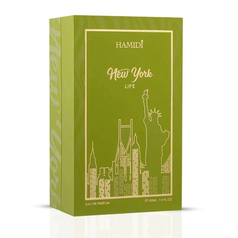 Hamidi New York Life Eau de Parfum spray 100ml bottle, elegant design, showcasing the fragrance for women