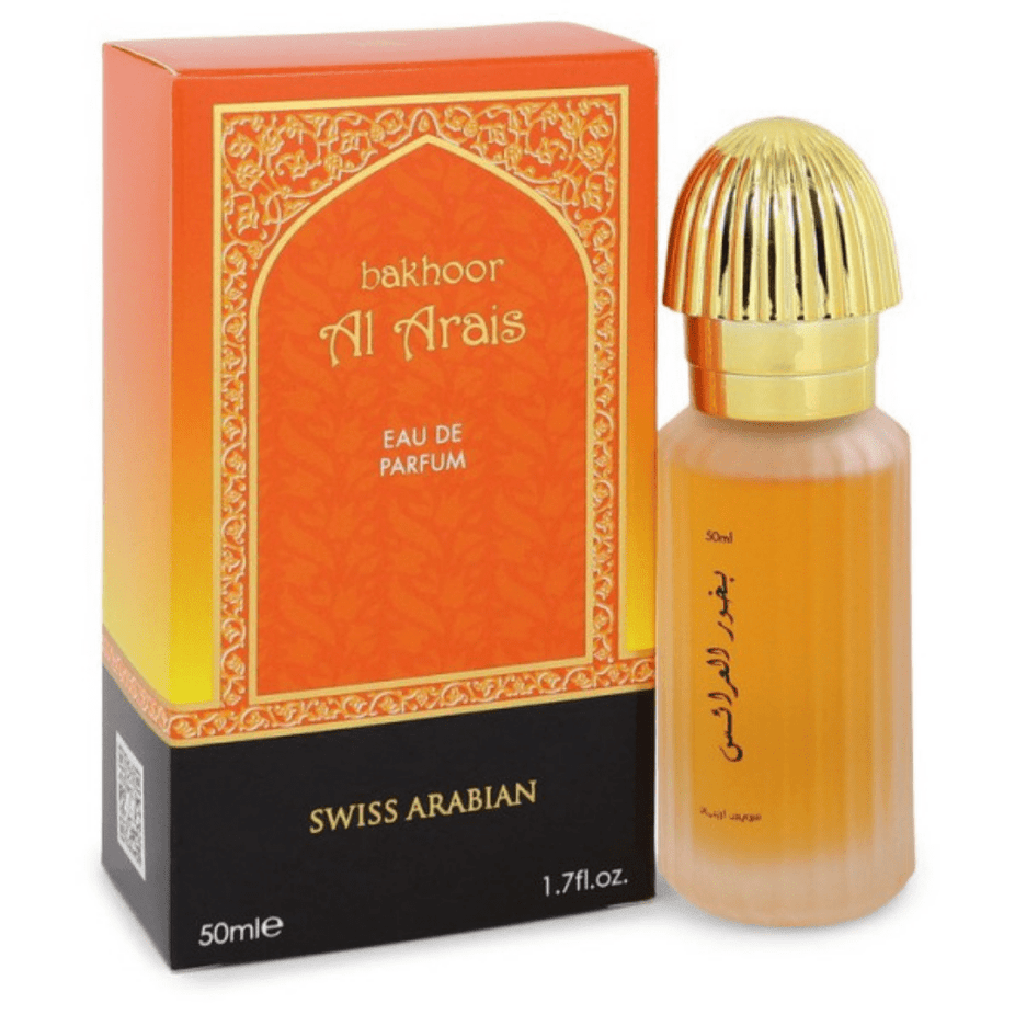 Swiss Arabian Bakhoor Al Arais EDP 50ml Eau De Parfum bottle, elegant fragrance with floral and woody notes.