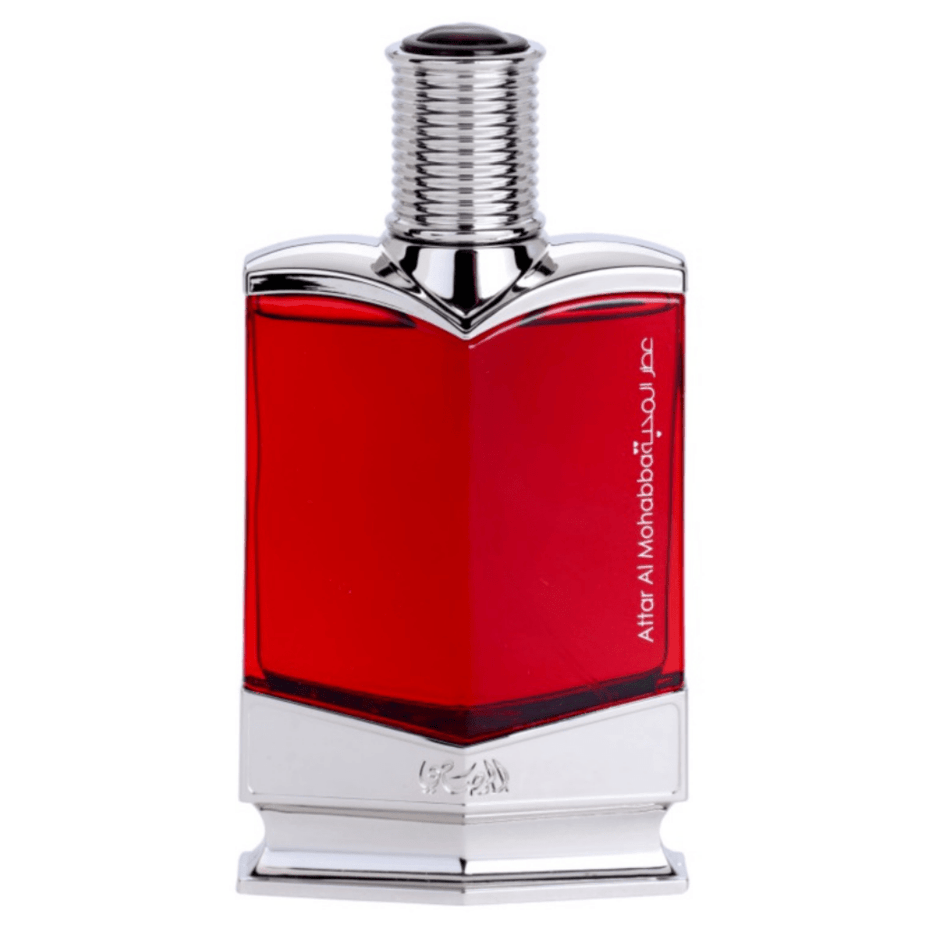 Rasasi Attar Al Mohabba Men Eau De Parfum 75ml bottle with elegant design and branding on the label.
