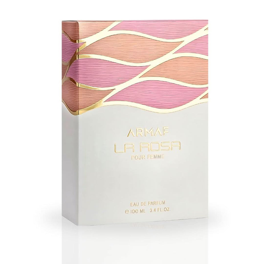 Armaf La Rosa Pour Femme EDP spray 100ML, elegant feminine fragrance bottle with floral design, long-lasting signature scent.