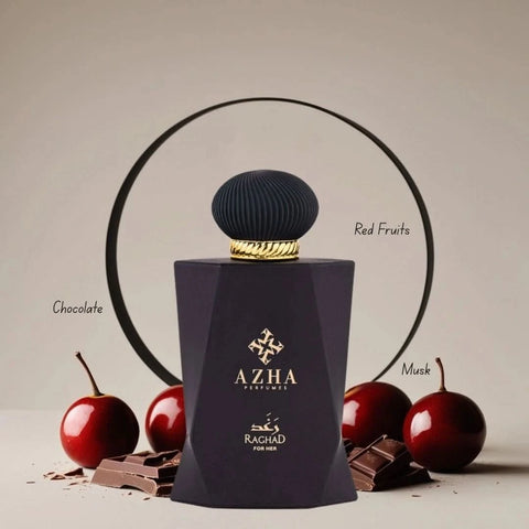 AZHA fall fragrance bundle featuring Raghad Eau de Parfum and Baklava Extrait de Parfum sprays with Intense Oud loose oil.