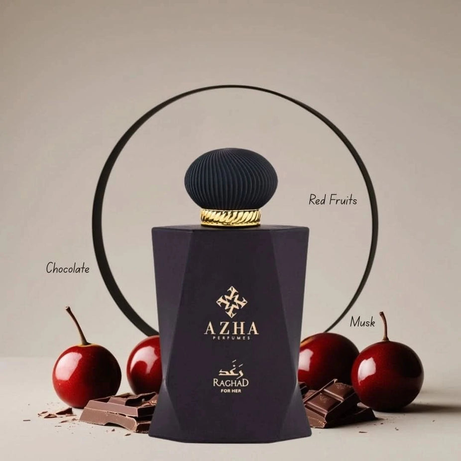 Azha bundle with Raghad Eau de Parfum Spray, Baklava Extrait de Parfum, and Nouf Loose Oil by Intense Oud, 100ml and 12ml bottles