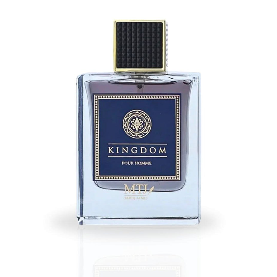 Kingdom Pour Homme EDP Spray by MTJ, 100ML, featuring a sleek bottle design, representing a vibrant, citrusy, woody masculine fragrance.