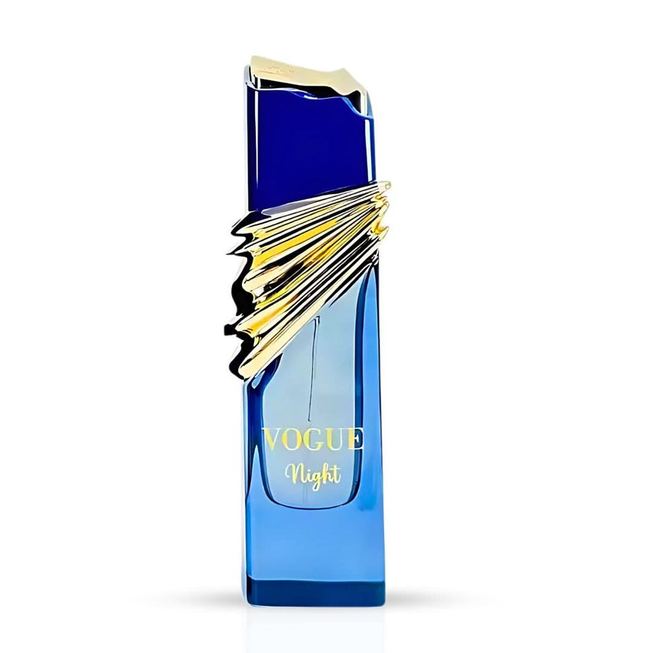 Maison Alhambra Vogue Night Eau de Parfum spray 100ml bottle with elegant packaging and dark-colored perfume inside.