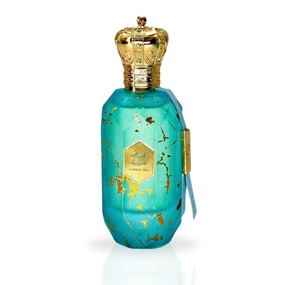 Eter Arabian Sky Eau de Parfum spray by Armaf, 100ml, with elegant bottle design and blue accents, showcasing the fragrance's luxurious appeal.