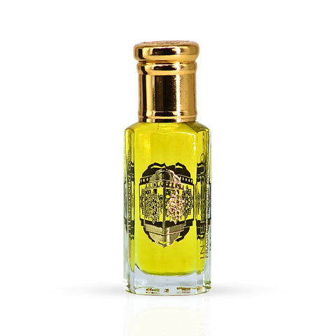 Intense Oud Santal Wood perfume oil 12ml in a black gift box, featuring a clear glass bottle with a black cap and elegant packaging