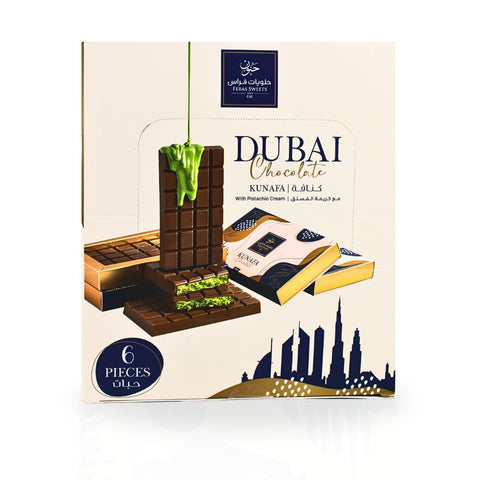 Dubai Kunafa Chocolate Bar 200GMS By Feras Sweets | Rich Chocolate, Creamy Pistachio, Crispy Kunafa, The Viral Dubai Chocolate (BOX OF 6) - Intense Oud