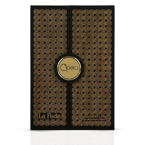 Khadlaj La Fede Opera Noir L'Or Eau de Parfum spray bottle, 100ml, with elegant black packaging and gold accents.