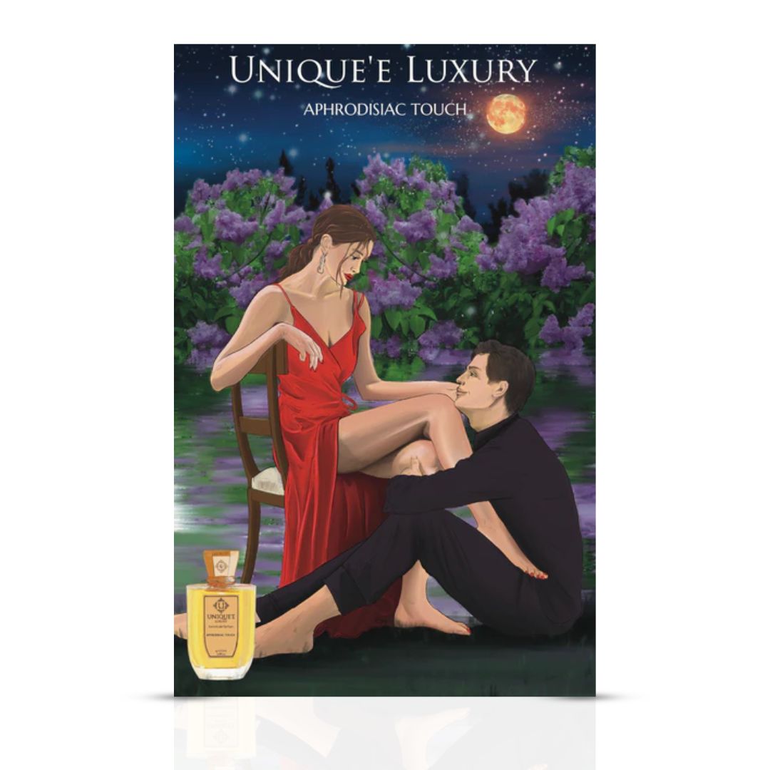 Aphrodisiac Touch Extrait de Parfum by Unique'e Luxury in a 100ml bottle, elegant packaging, showcasing its luxurious design.