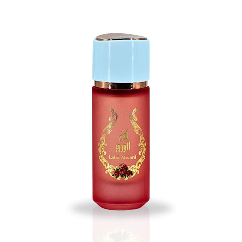 RISALA Lahn Alward Eau de Parfum Spray 75ml in a velvet pouch, featuring elegant glass bottle with gold accents and floral design.