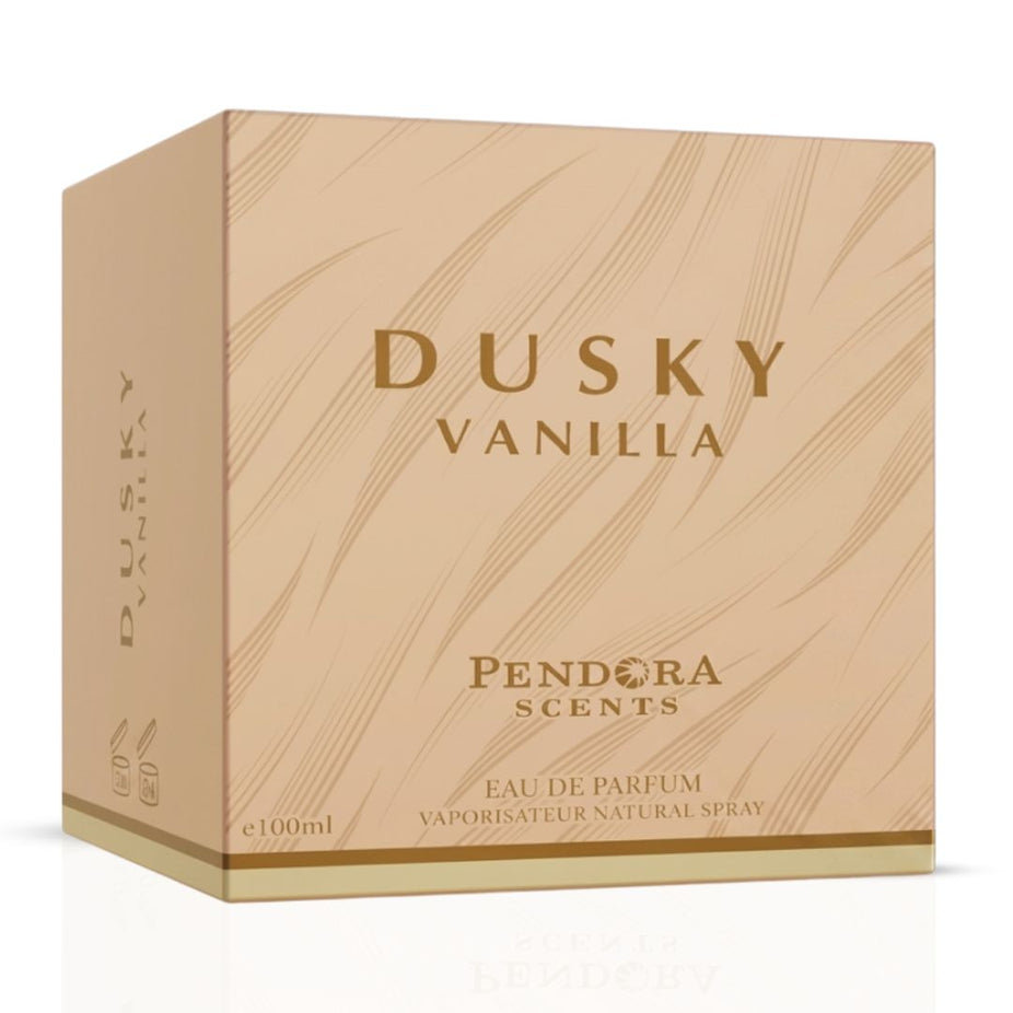 Dusky Vanilla Eau de Parfum Spray by Paris Corner, 100ml bottle with elegant packaging, showcasing a warm vanilla scent.