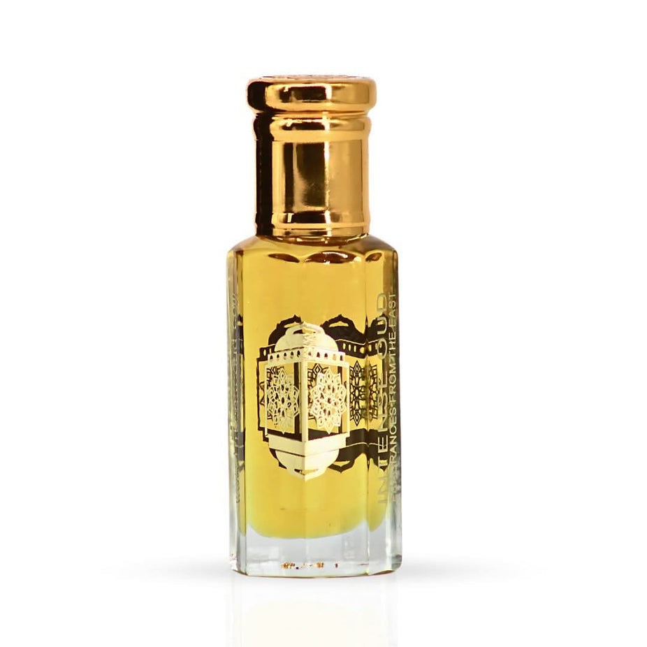 Nayel Perfume Oil 12ml by Intense Oud in a black gift box, featuring a sleek loose oil bottle with elegant packaging.