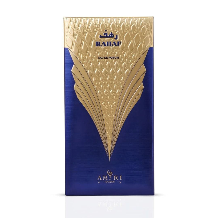 Hamidi Amiri Rahaf Eau de Parfum spray 100ml bottle, elegant design with floral and woody scent elements visible.