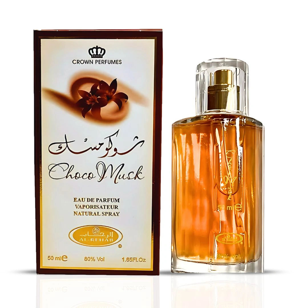 Choco Musk Eau de Parfum Spray 50ml (1.7 oz) & Roll-On 6ml (0.2 oz) by Al Rehab | A Sweet, Cozy Scent Bundle with Vanilla & Rich Chocolate Notes (Bundle) - Intense Oud