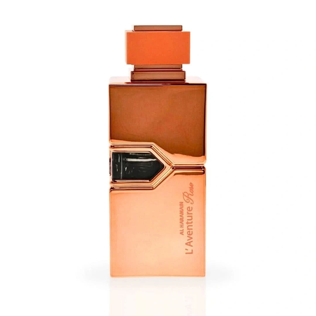 Al Haramain L'Aventure Rose Eau de Parfum spray 200ML with velvet pouch, showcasing the elegant perfume bottle and packaging.