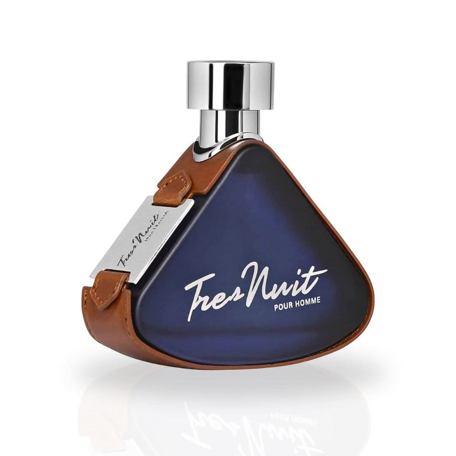 Armaf Tres Nuit Pour Homme Eau de Parfum spray 100ml bottle, sleek design, with fragrance notes visible on the packaging.
