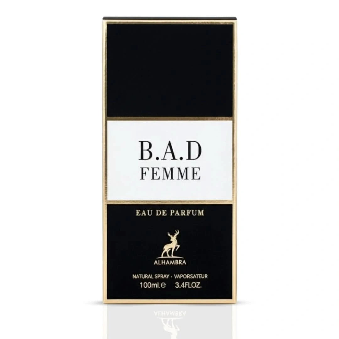Maison Alhambra B.A.D. Femme Eau de Parfum spray 100ml with elegant bottle, floral and oriental fragrance.
