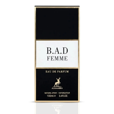 Maison Alhambra B.A.D. Femme Eau de Parfum spray 100ml with elegant bottle, floral and oriental fragrance.