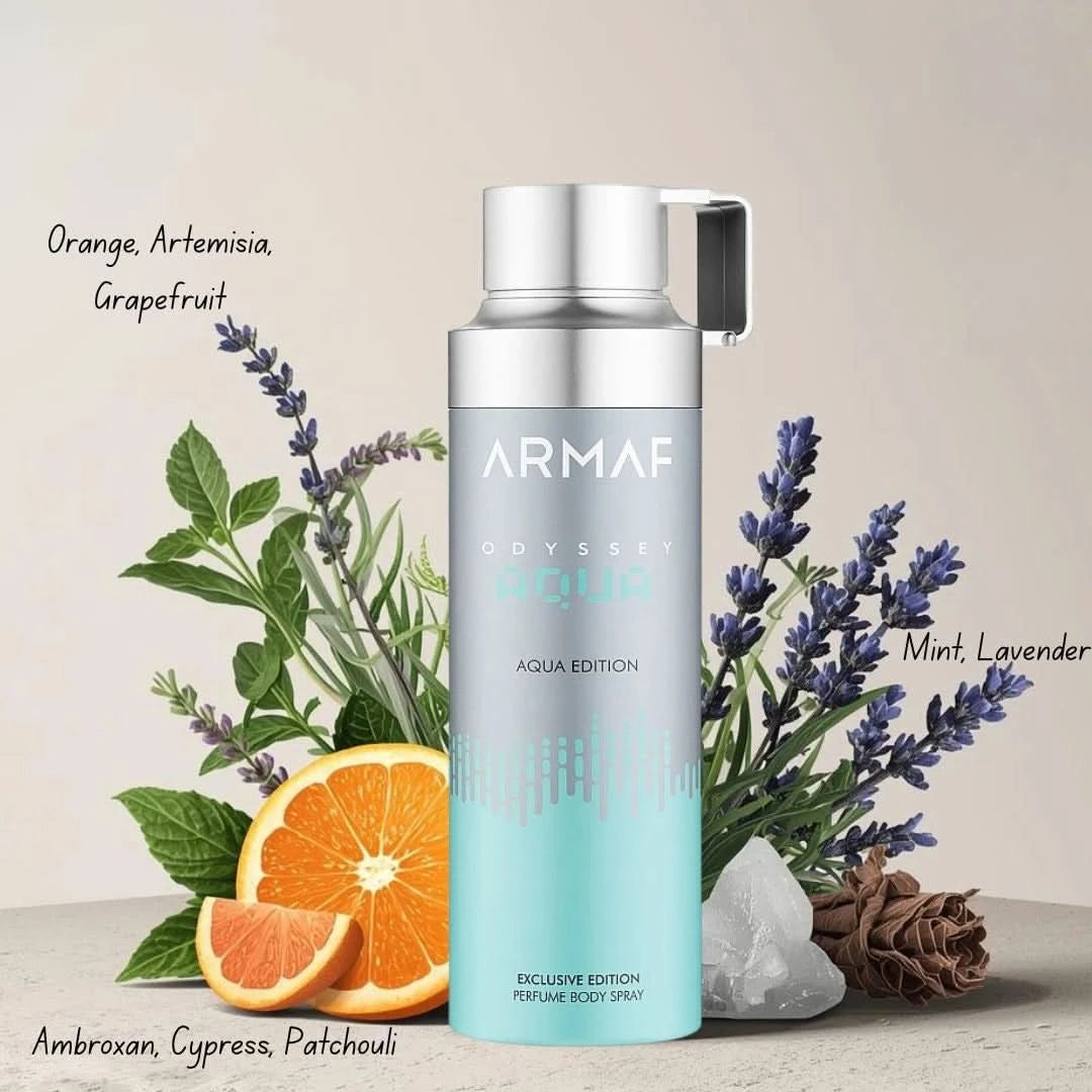 Odyssey Aqua Edition Deodorant Spray 200ml (6.8 oz) by Armaf - Intense Oud